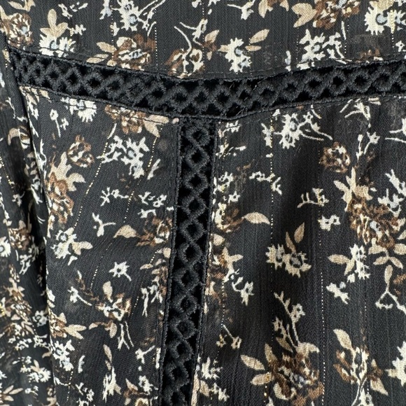 Aqua Ditsy Floral Black Dress Ruffle High Neck Embroidery Small Whimsigoth Boho - Picture 7 of 16